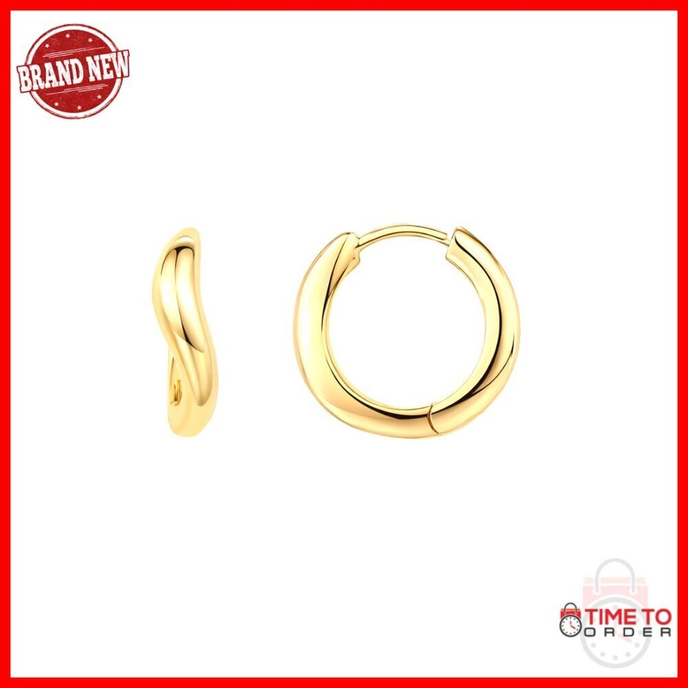 14K Gold Plated Sterling Silver Wavy Huggie Hoop Earrings 25mm